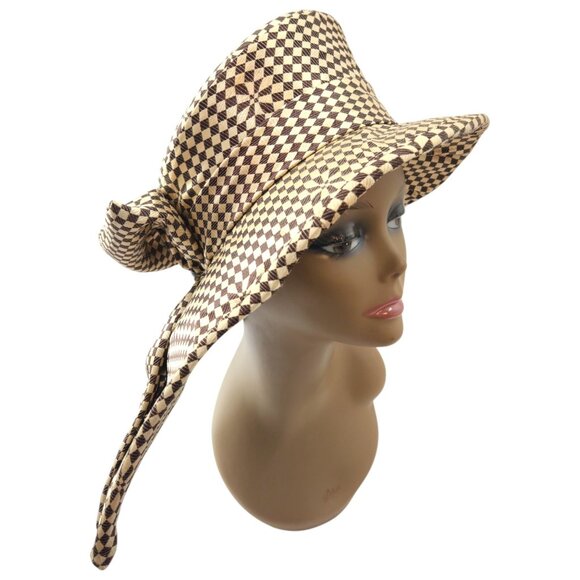 Vintage Perche Couture Kentucky Derby Hat Wide Brim Check Pattern Asymmetrical - Picture 1 of 11